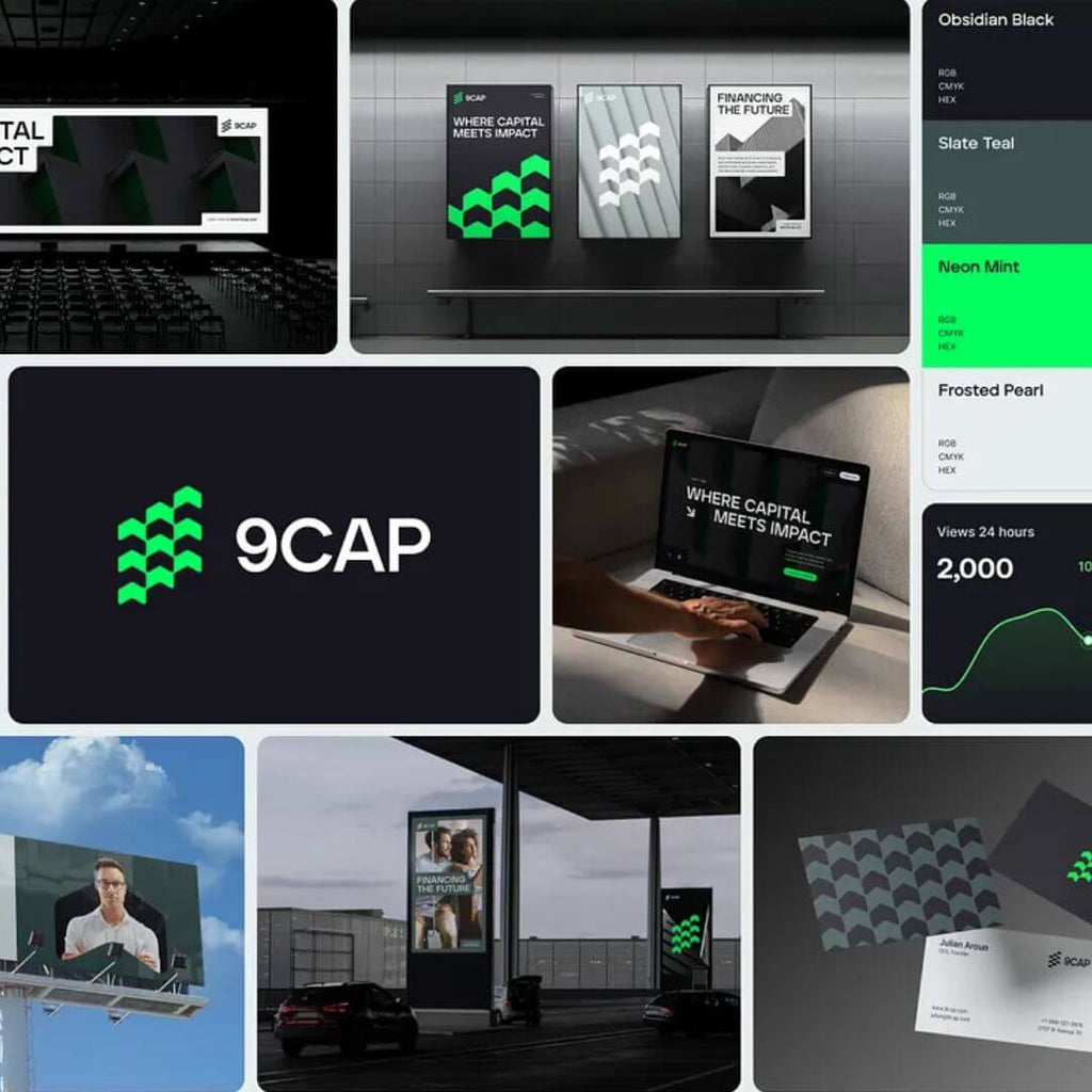 Branding - The Elite showcase featuring 9CAP logo and color palette in a comprehensive brand ecosystem.