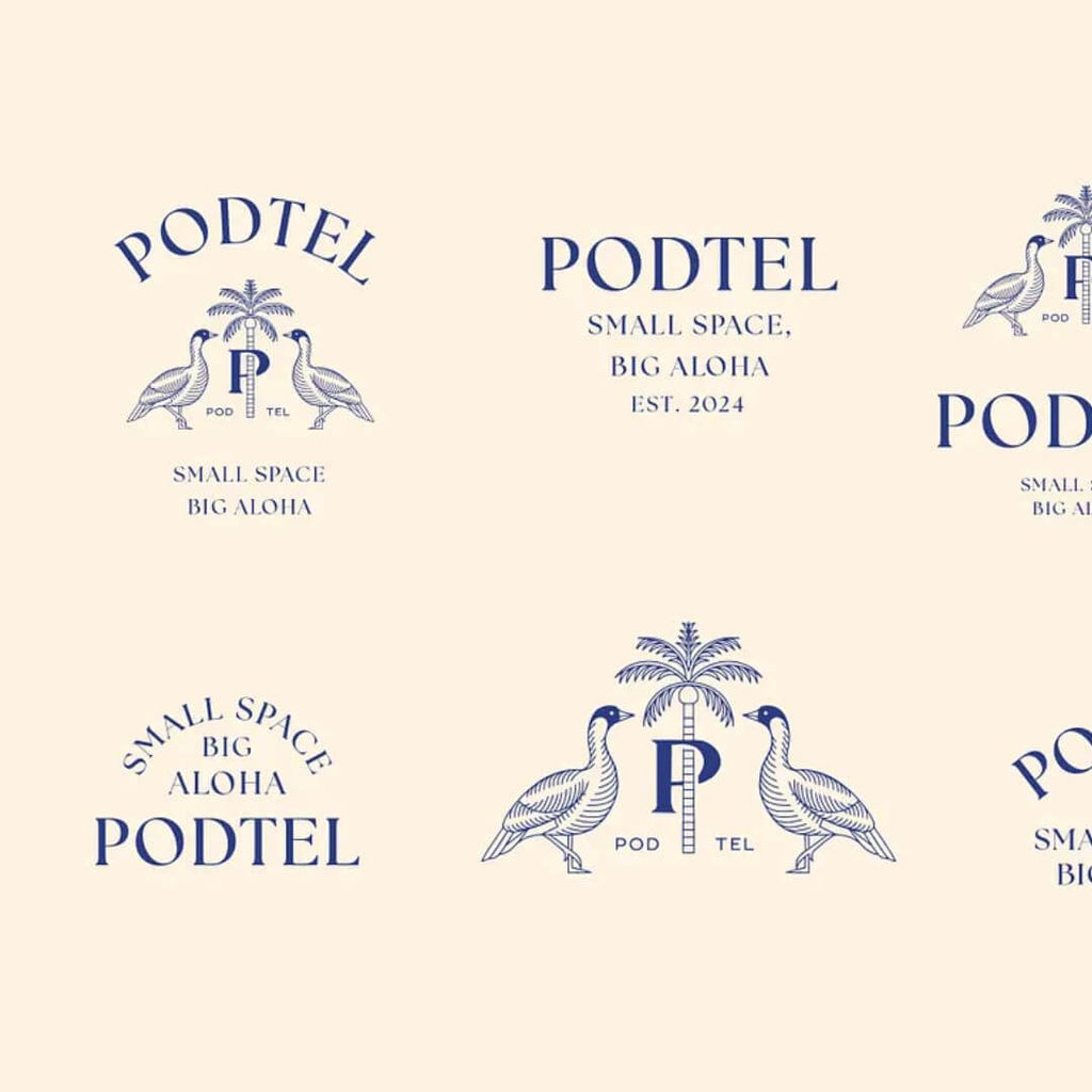 Branding - The Elite logo designs for Podtel showcasing various styles and taglines.